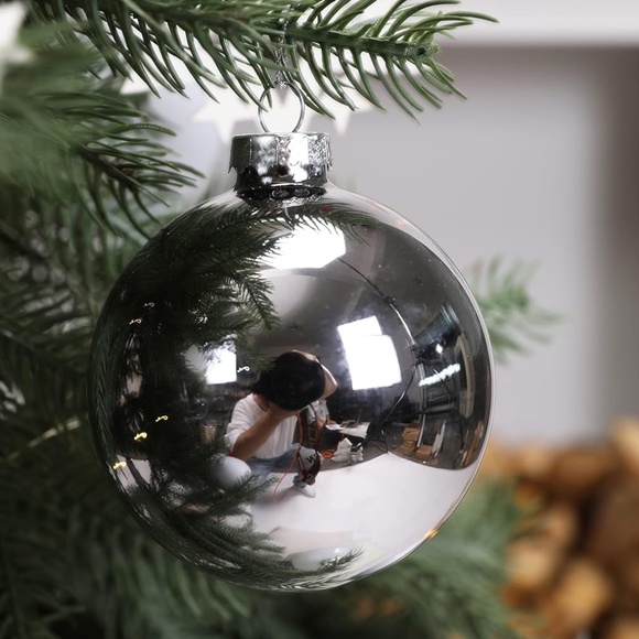 Set Of 9 Silver Glass Christmas Ball Ornaments, 3.15” Hanging Christmas Balls - Picture 6 of 9